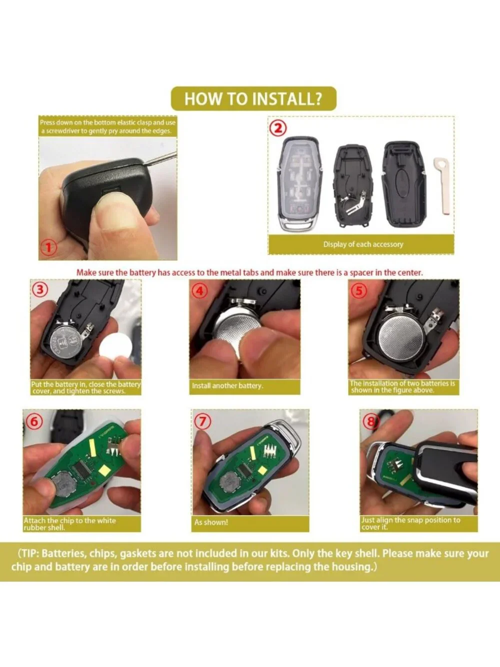 Key Fob Case Replacement for Ford Vehicles - 5 Button Smart Key Cover, 2014-2017